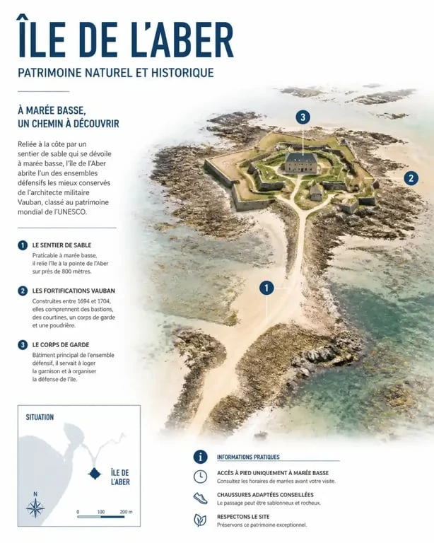 Fortifications de l'île de l'Aber accessibles à marée basse sur la presqu'île de Crozon