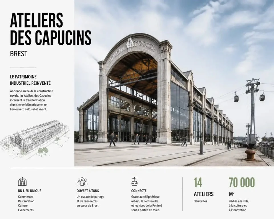 Les Ateliers des Capucins à Brest, pôle culturel majeur accessible par le téléphérique urbain.