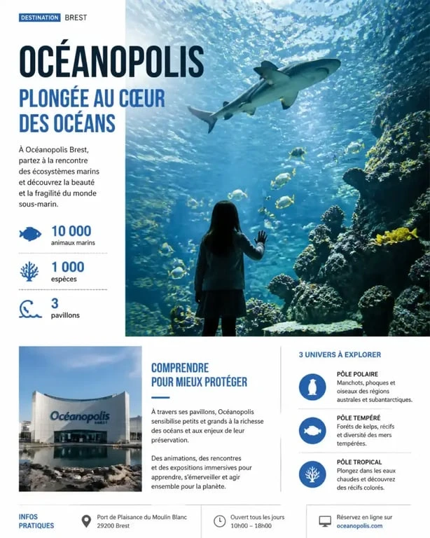 Visite en famille à Océanopolis Brest, activité incontournable pour découvrir les écosystèmes marins.