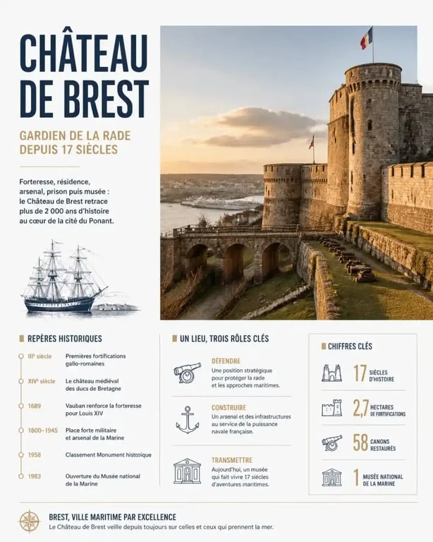 Vue du Château de Brest, lieu incontournable pour visiter l'histoire des sous-marins à Brest