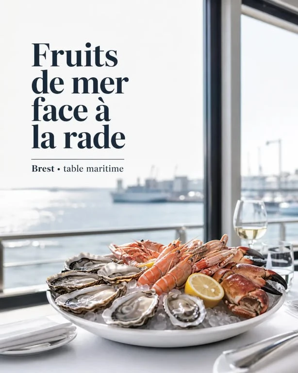 Restaurants fruits de mer brest : plateau de fruits de mer servi face à la rade de Brest dans une ambiance portuaire élégante