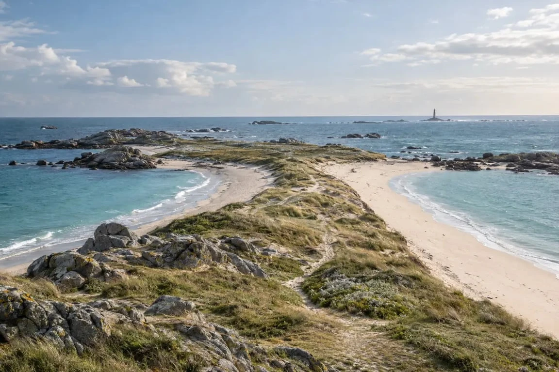 Vue panoramique de la presqu'île Saint-Laurent à Porspoder et du phare du Four