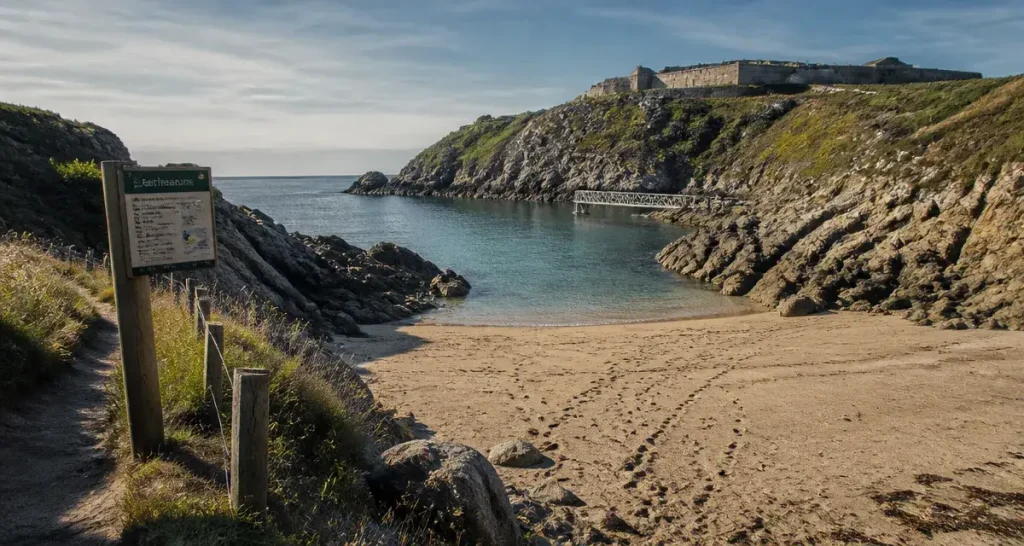 Plage de Bertheaume à Plougonvelin : sable fin, jet ski et fort en toile de fond