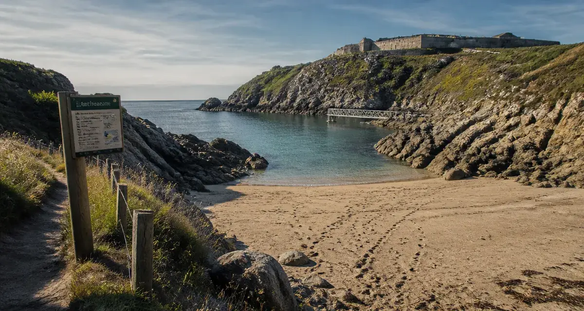 Plage de bertheaume à Plougonvelin : sable fin et fort en arrière-plan