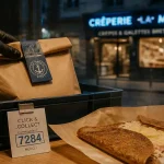 Restaurants à emporter Brest : click & collect, sac isotherme devant une crêperie