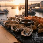 Restaurants fruits de mer Brest : plateau d’huîtres sur ardoise près de la rade