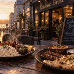 Restaurants indiens Brest : tandoori et naan en terrasse au golden hour