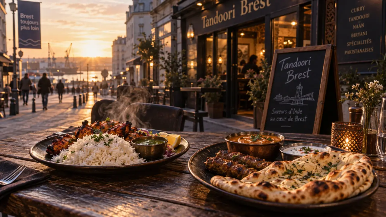 Restaurants indiens Brest : tandoori et naan en terrasse au golden hour