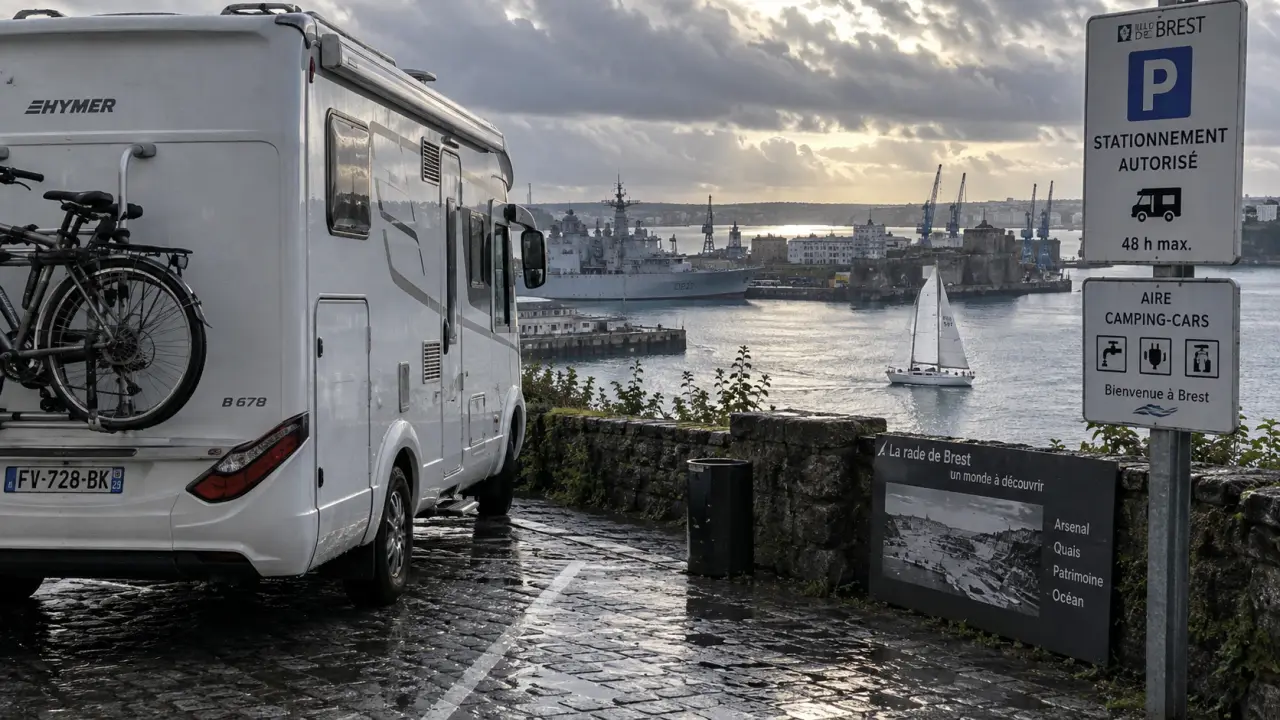 Visiter Brest en camping car : camping-car stationné près de la rade de Brest