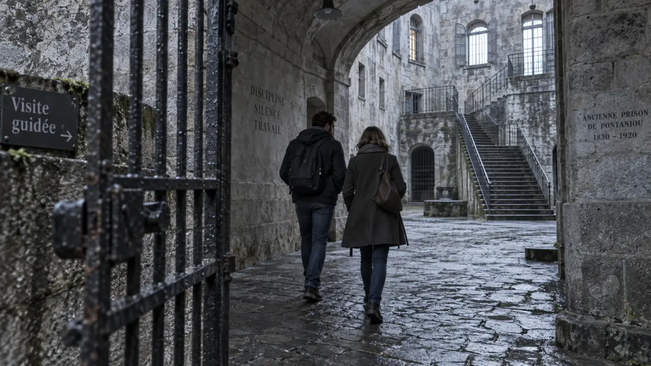 Visiter pontaniou Brest : couple dans la cour de l’ancienne prison