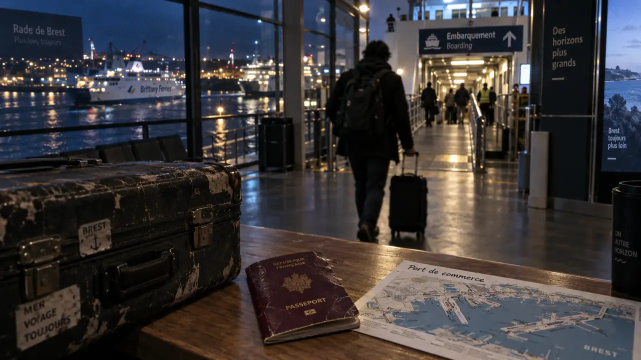hotel port de commerce brest : vue rade depuis la fenêtre, valise et passeport
